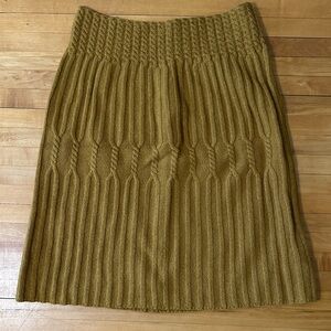 Anthropologie Far Away From Close Cable Knit Mustard Wool Skirt | S
